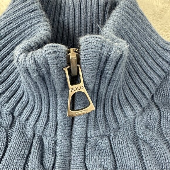 Polo Ralph Lauren Men's Size XL Chunky Cable Knit 1/4 Zip Jacket Color Blue - Picture 10 of 11